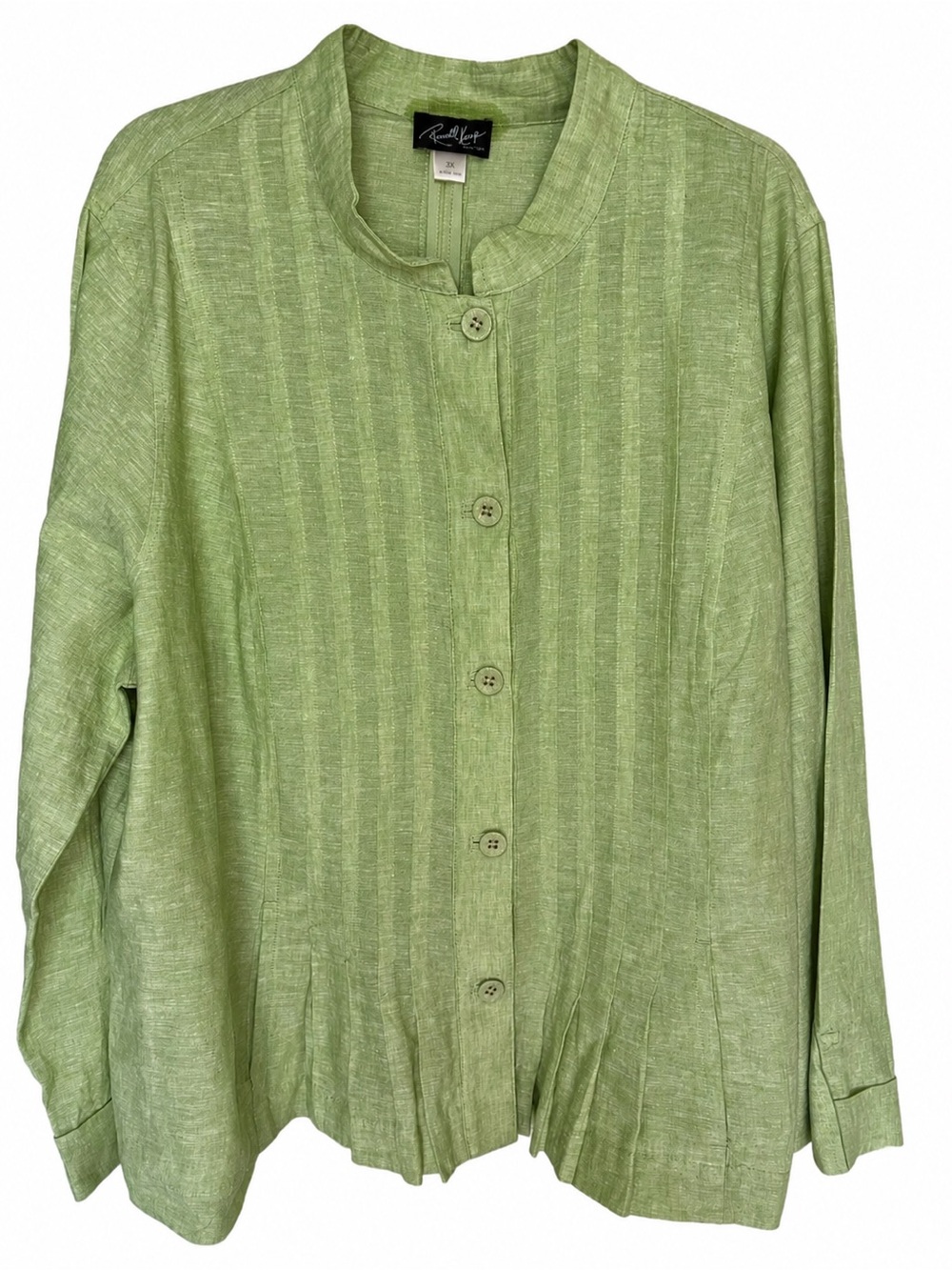 Russell Kemp New York Linen Blend Jacket Sz 3X Green Textured Lagenlook Pockets